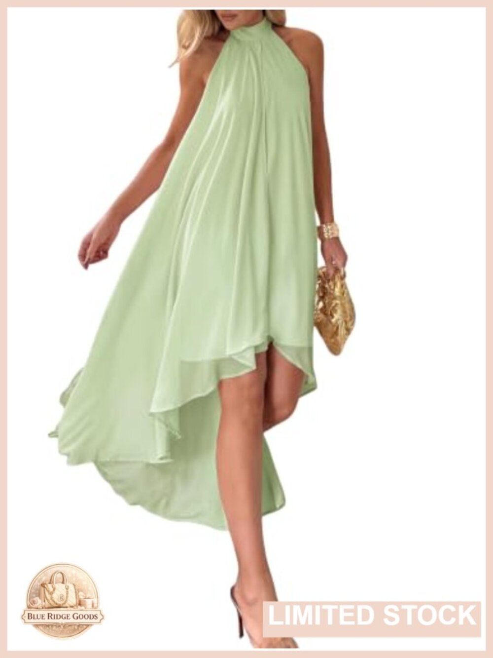 Chiffon High Low Halter Midi Dress Backless Wedding Guest Cocktail